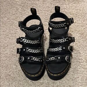 Dr. Martens Black Sandals with Silver Chains